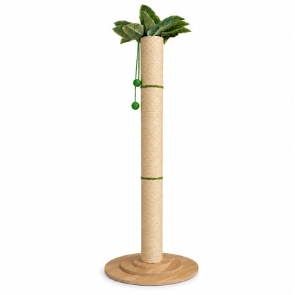 Oversized 63-Inch Extra Tall Cat Scratching Post with Natural Sisal Rope, Sturdy 3-Layer Wooden Base, Interactive Hanging Toys, and Leafy Canopy for Large Indoor Cats