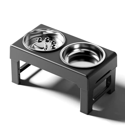 PETITRINU Adjustable Elevated Dog Bowls for Large Breeds - Stainless Steel Slow Feeder with Height-Adjustable Stand (21-27 cm / 8.3-10.6"), 17.1" Wide Anti-Slip No-Spill Design for Enhanced Neck Support and Healthy Digestion